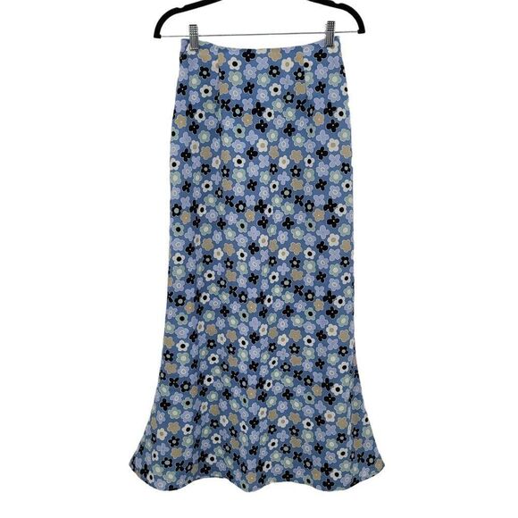 Vtg 90's Y2K Grunge Floral Maxi Skirt 5 Blue Flower Slits USA Phoebe - Picture 9 of 9